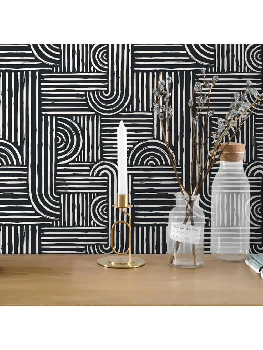 Modern Black and White Geometric Peel and Stick Wallpaper - Abstract Minimalist